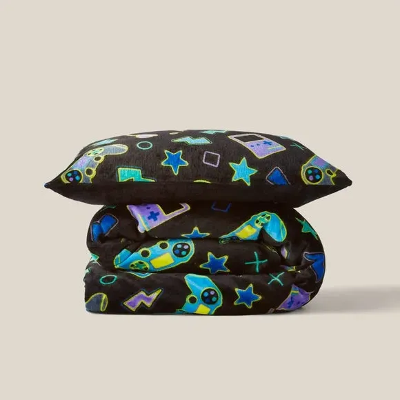 Gaming Duvet Cover Set - Black, Fleece