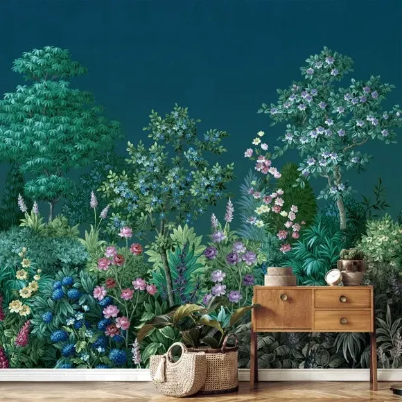 Garden Wall Mural with Matt Finish - Blue
