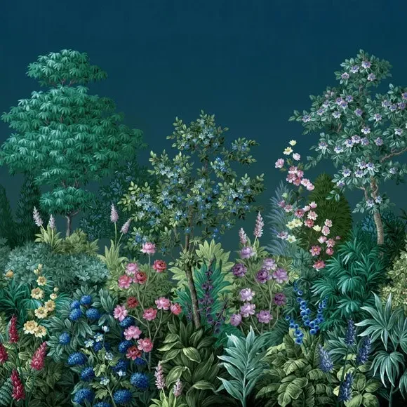 Garden Wall Mural with Matt Finish - Blue