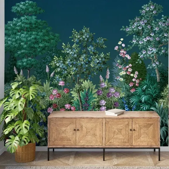 Garden Wall Mural with Matt Finish - Blue