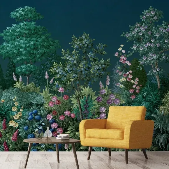 Garden Wall Mural with Matt Finish - Blue image