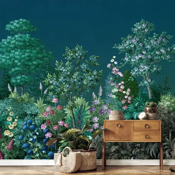 Garden Wall Mural with Matt Finish - Blue