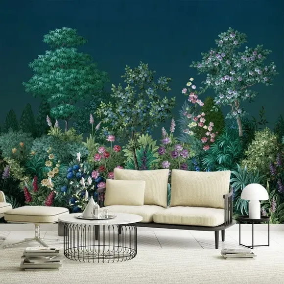 Garden Wall Mural with Matt Finish - Blue