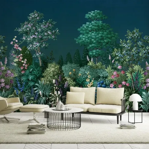 Garden Wall Mural with Matt Finish - Blue