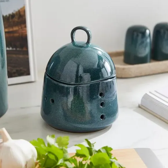 Garlic Pot with Lid - Blue, Stoneware image