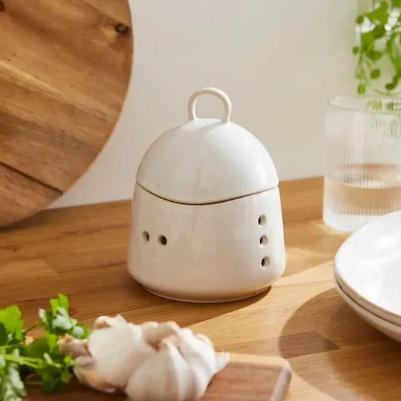 Garlic Pot with Lid - White, Stoneware image