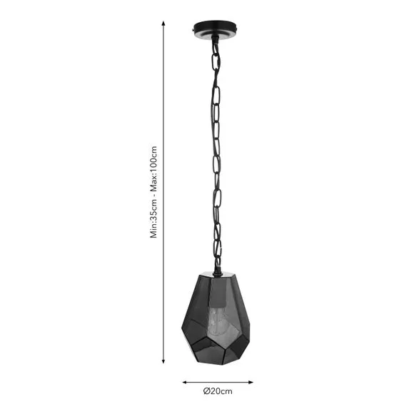 Gem-Shape Pendant Light Adjustable - Smoke, Glass