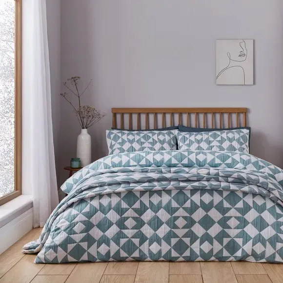 Geo Duvet Cover & Pillowcase Set - Teal