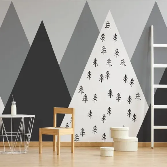 Geo Mountain Wall Mural - Grey