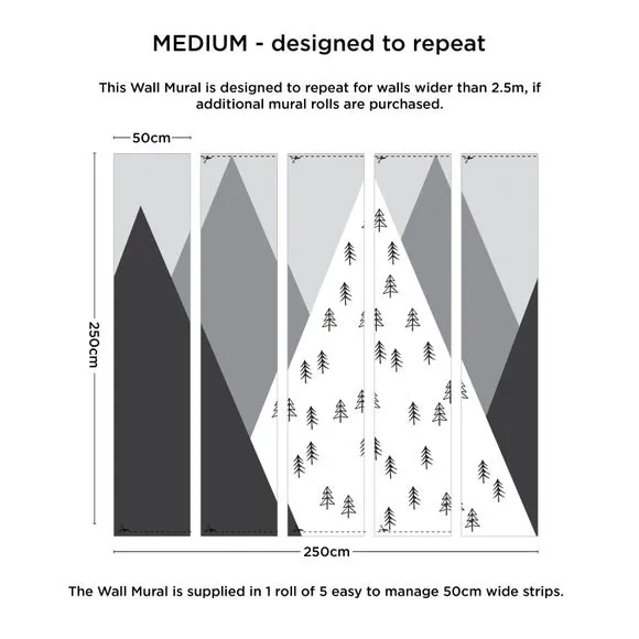 Geo Mountain Wall Mural - Grey