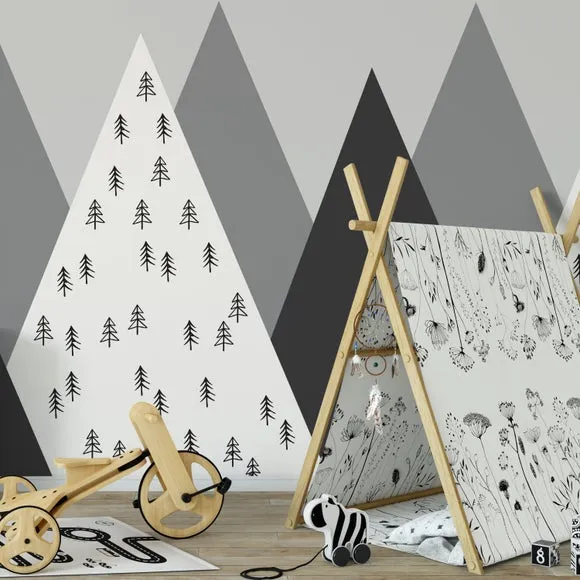 Geo Mountain Wall Mural - Grey image
