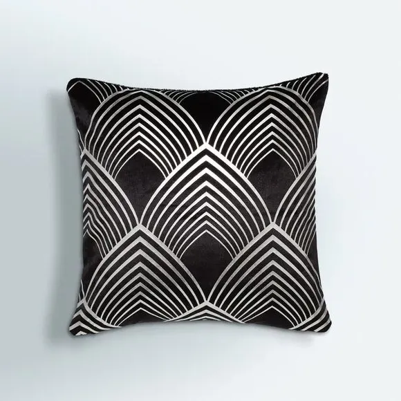 Geo Print Cushion with Foil Detail - Black, Velvet image