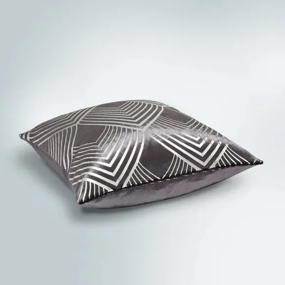 Geo Print Cushion with Foil Detail - Cream, Velvet