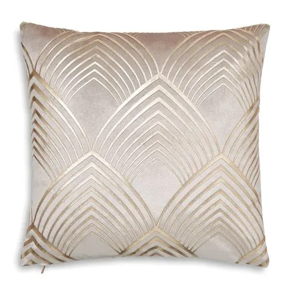 Geo Print Cushion with Foil Detail - Cream, Velvet