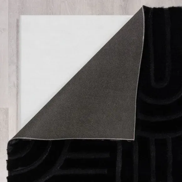 Geometric Arch Rug with Faux Fur - Black