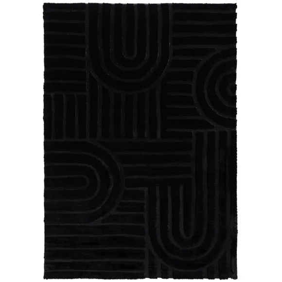 Geometric Arch Rug with Faux Fur - Black