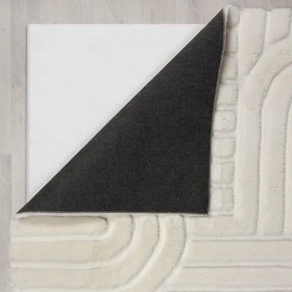 Geometric Arch Rug with Faux Fur - Ivory