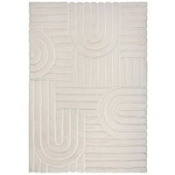 Geometric Arch Rug with Faux Fur - Ivory