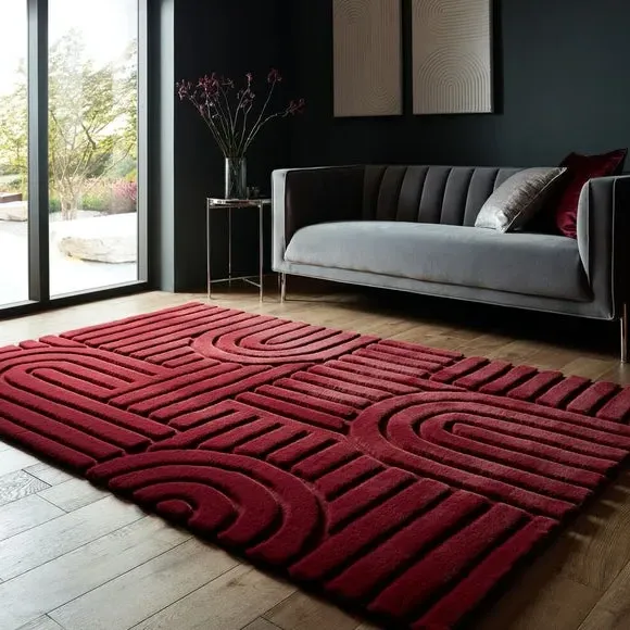 Geometric Arch Rug with Faux Fur - Mulberry