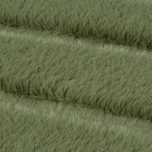 Geometric Arch Rug with Faux Fur - Olive