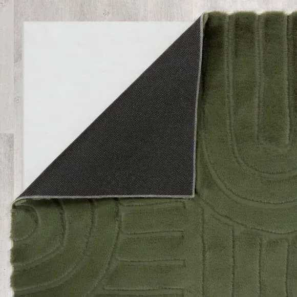 Geometric Arch Rug with Faux Fur - Olive