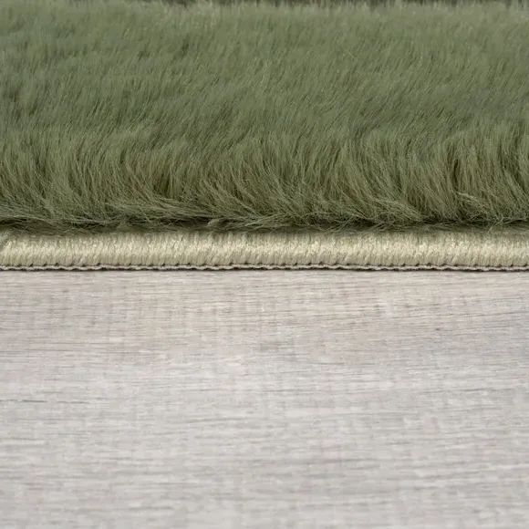 Geometric Arch Rug with Faux Fur - Olive