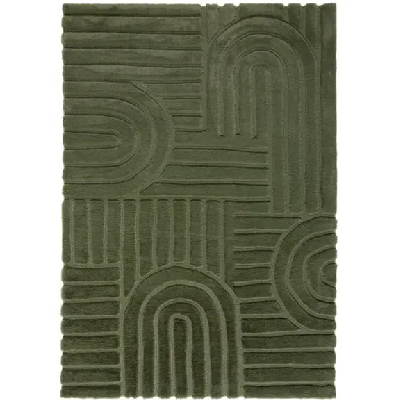 Geometric Arch Rug with Faux Fur - Olive