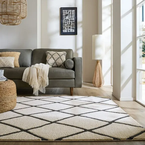 Geometric Berber Rug with Shaggy Pile - Cream, Wool image