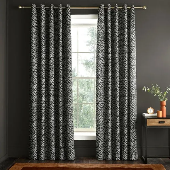 Geometric Blackout Eyelet Curtains - Black