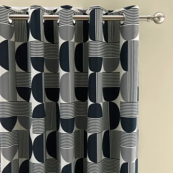 Geometric Blackout Eyelet Curtains - Black, Cotton image
