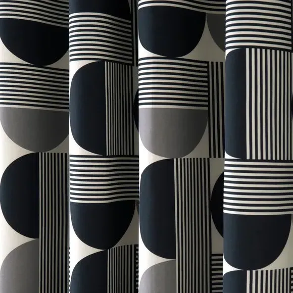 Geometric Blackout Eyelet Curtains - Black, Cotton