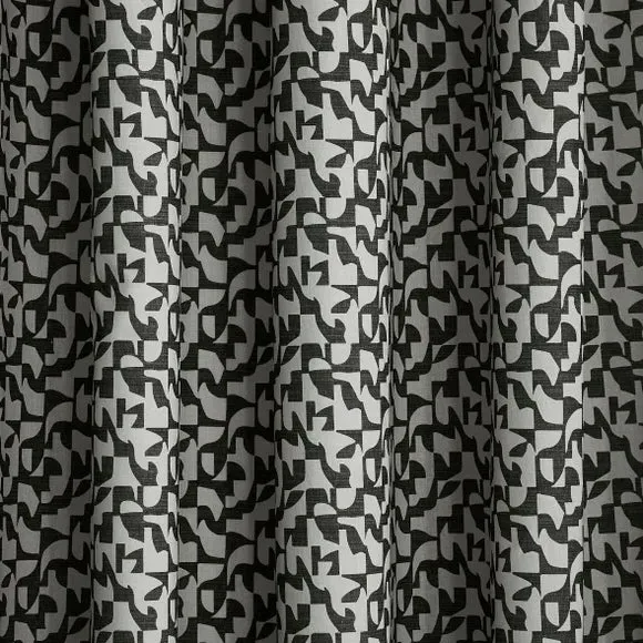 Geometric Blackout Eyelet Curtains - Black