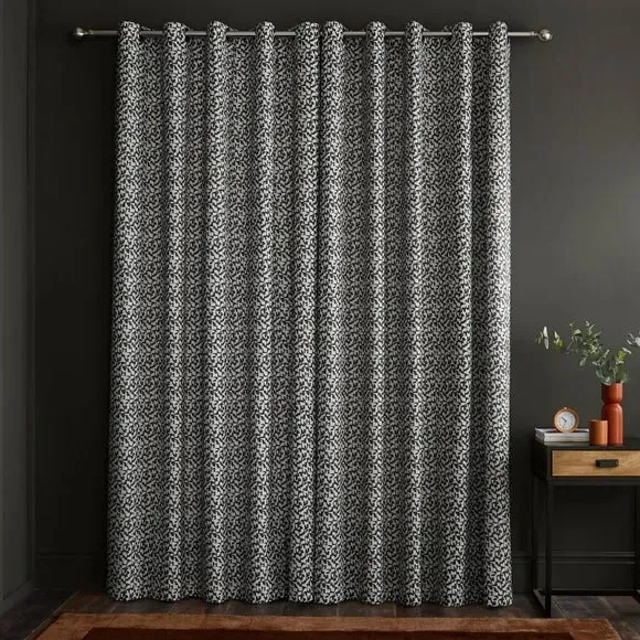 Geometric Blackout Eyelet Curtains - Black