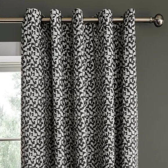 Geometric Blackout Eyelet Curtains - Black