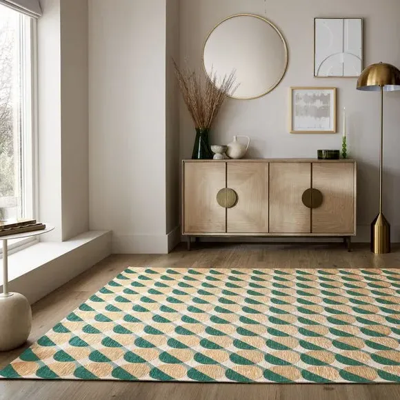 Geometric Circles Rug - Green