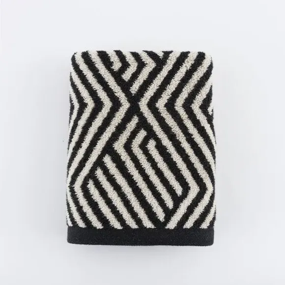 Geometric Cotton Towel - Black, Cotton