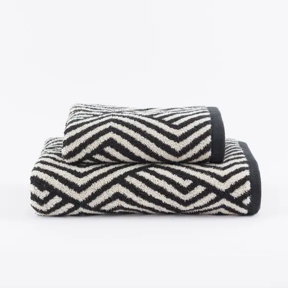 Geometric Cotton Towel - Black, Cotton