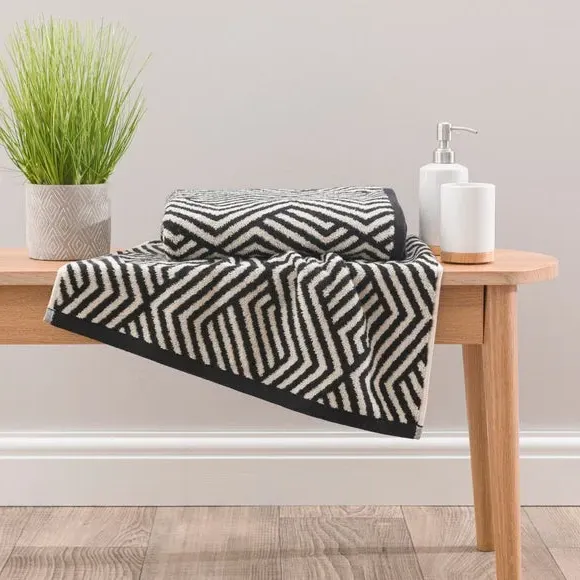 Geometric Cotton Towel - Black, Cotton