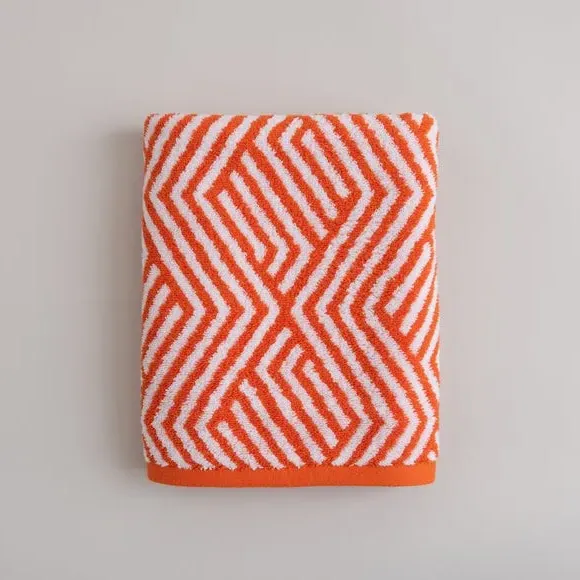 Geometric Cotton Towel - Burnt Orange, Cotton