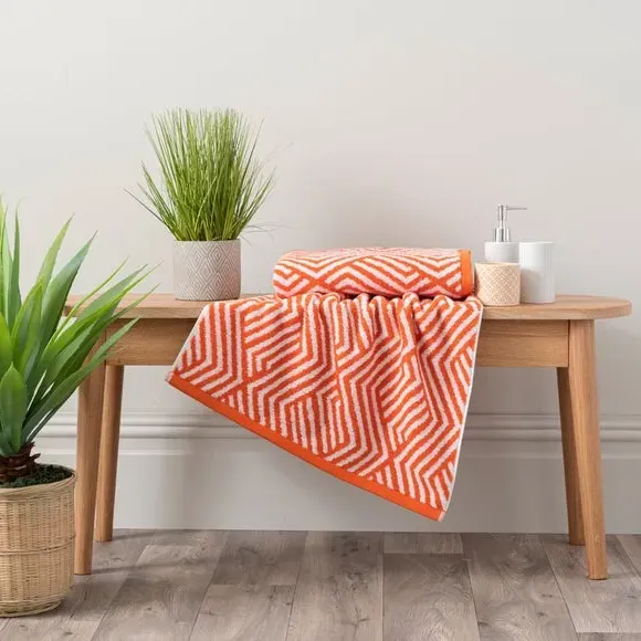 Geometric Cotton Towel - Burnt Orange, Cotton