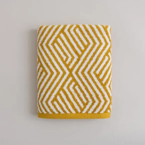 Geometric Cotton Towel - Mustard, Cotton