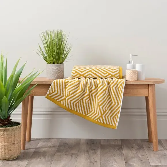 Geometric Cotton Towel - Mustard, Cotton