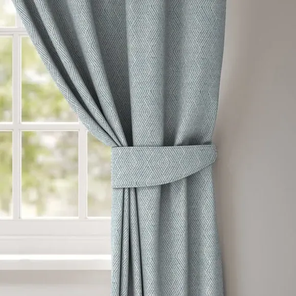 Geometric Curtain Tieback - Blue, Linen Blend