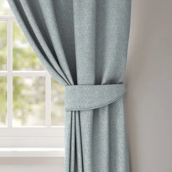 Geometric Curtain Tieback - Blue, Linen Blend