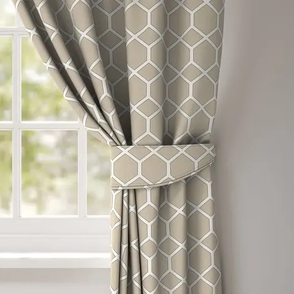 Geometric Curtain Tieback - Flax, Fire Retardant