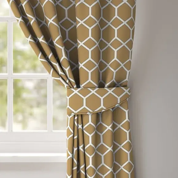 Geometric Curtain Tieback - Ochre, Fire Retardant