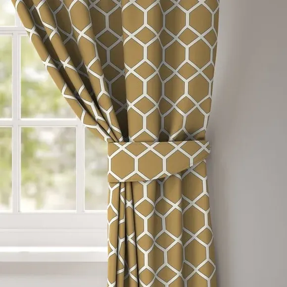 Geometric Curtain Tieback - Ochre, Fire Retardant