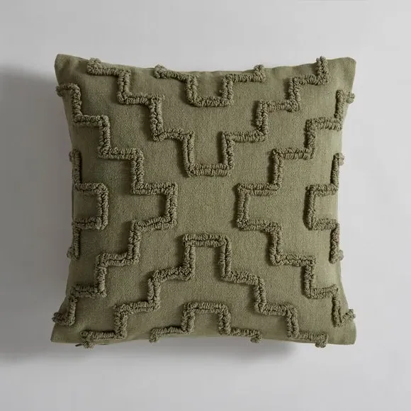 Geometric Cushion Cover with Loop Tufting - Olive