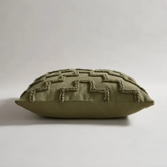 Geometric Cushion Cover with Loop Tufting - Olive
