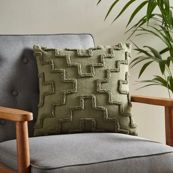 Geometric Cushion Cover with Loop Tufting - Olive image